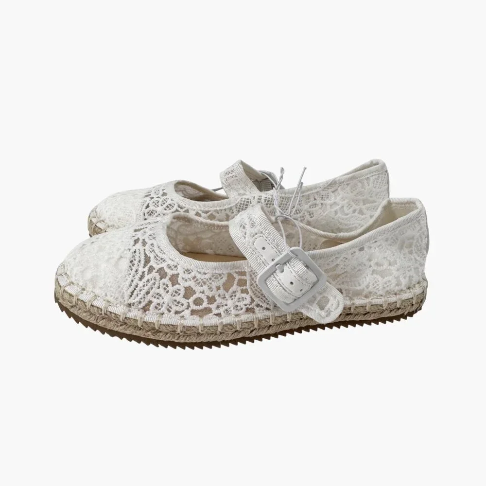 NEW art class Kids' Madeline Lace Espadrille Mary Jane Flats - White - Size 13